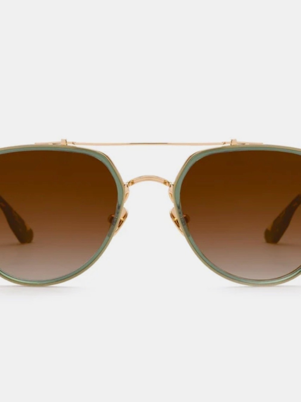 KREWE Gold Frame Sunglasses with Green Trim and Brown Lenses